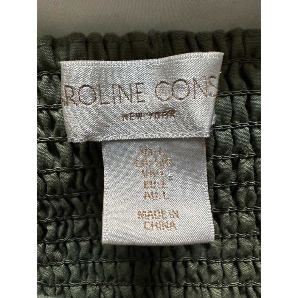 CAROLINE CONSTAS Olive Green Linen Blend Romper Belted Leaf Cutout Size L - Picture 4 of 8